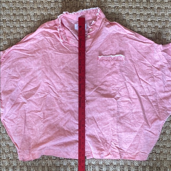 Gallego Desportes Orange Linen blend Button-Up Shirt stand Up collar 3/4 Sleeve - Picture 7 of 12